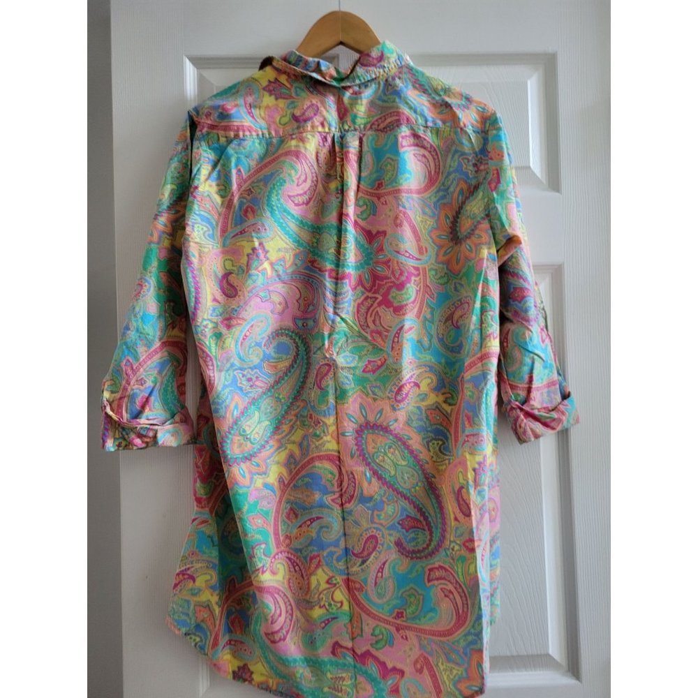 Lauren Ralph Lauren LRL Womens Paisley green blue Sleep Nightshirt size Medium - Picture 6 of 6